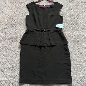 NWT Eliza J Belted Waist Peplum Dress‎ Formal Wedding Guest Quiet Luxury Size 14